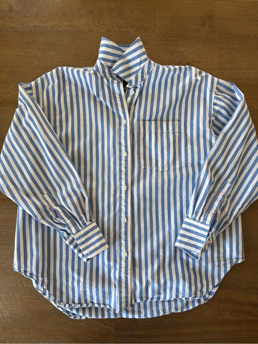 J. Crew Light Blue and White Stripe Button-Down Shirt